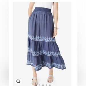 Embroidered Tiered Chambray Skirt- 20W